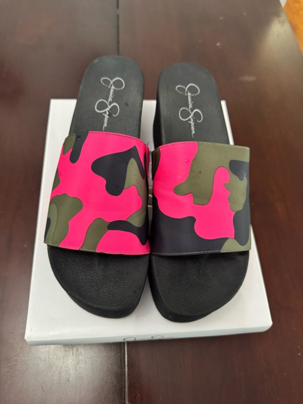 Jessica Simpson Hot Pink Camo Slide Sandals